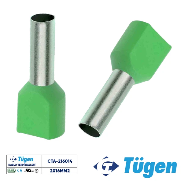 Tügen 2x16,00mm2 Çift Girişli İzoleli Yüksük Yeşil ( 1 Kutu 50 Adet ) ürün görseli 1