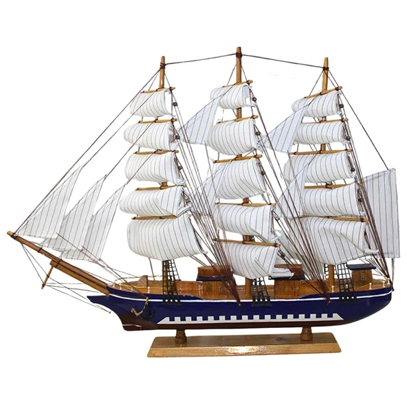 Ahşap Yelkenli Gemi 75cm El Yapımı Vintage Dekor Model Yat ürün görseli