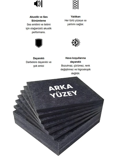 Kare Masif Renk 60x60 CM MDF Çıtalı 800 GR Keçeli Akustik Duvar Paneli