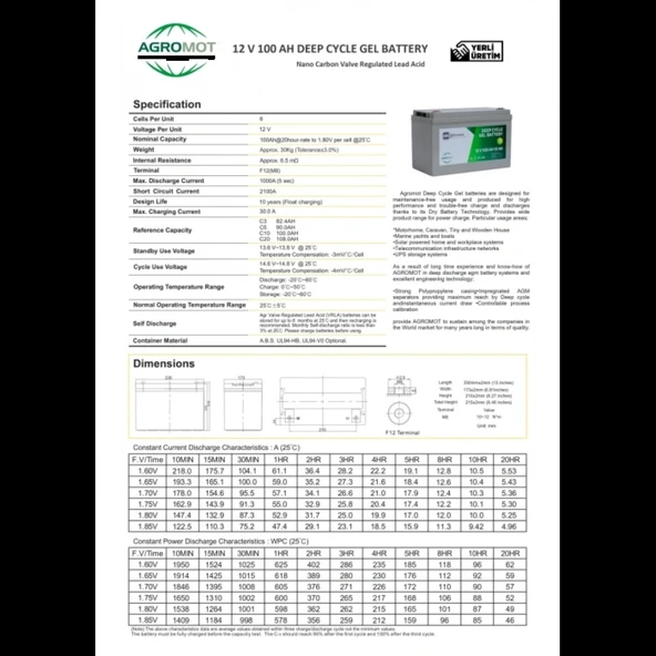 Agromot 12V 100Ah Jel Akü - 2