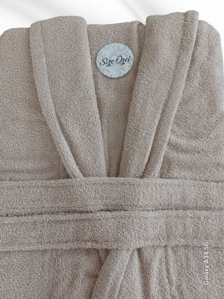 BELİNİS %100 PAMUK BORNOZ SET 1 ADET BORNOZ 1 ADET HAVLU  RENK KAHVERENGİ - 2