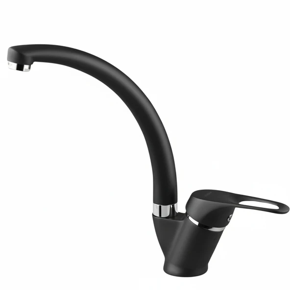 Sema 40 mm Kısa Kuğu Borulu Eviye Mix Mutfak Bataryası (Siyah)  Şıklık ve Ergonomi Mutfağınızda - Resim 2