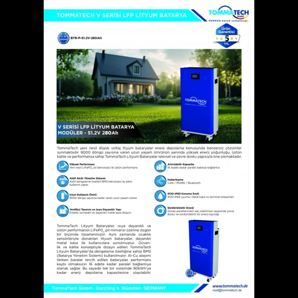 TommaTech V Serisi 51.2V 280Ah Modüler Lityum Batarya - 5