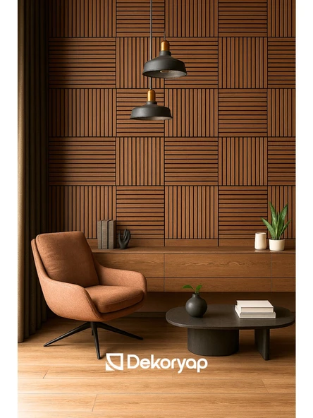 Kare Masif Renk 60x60 CM MDF Çıtalı 800 GR Keçeli Akustik Duvar Paneli - 3