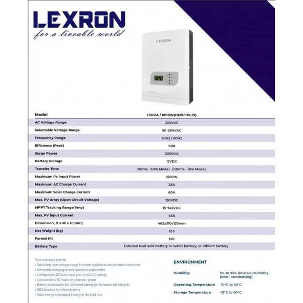 Lexron 1KW 12V MPPT Akıllı İnverter - 2
