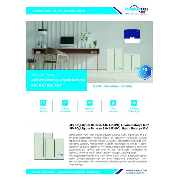 TommaTech Hightech Power 3.0kWh LiFePO4 Lityum Batarya - 2