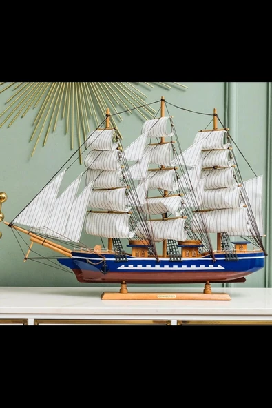 Ahşap Yelkenli Gemi 75cm El Yapımı Vintage Dekor Model Yat - Resim 5