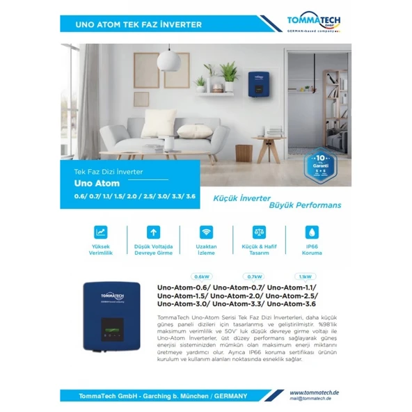 TommaTech Uno Atom 3kW Tek Faz On-Grid İnverter - 2