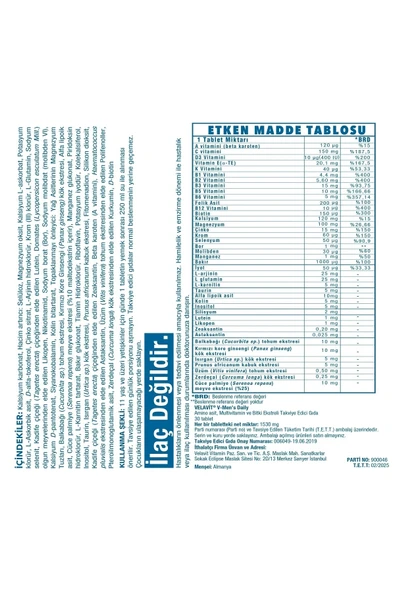 Velavit V-Mens Daily 30 Tablet - Resim 2