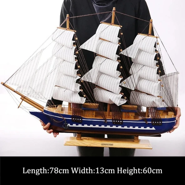 Ahşap Yelkenli Gemi 75cm El Yapımı Vintage Dekor Model Yat - Resim 3