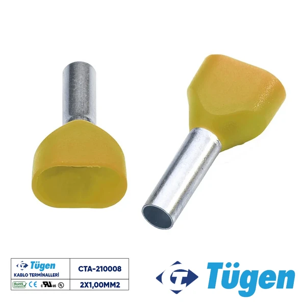 Tügen 2x1,00mm2 Çift Girişli İzoleli Yüksük Sarı ( 1 Kutu 500 Adet ) ürün görseli 1