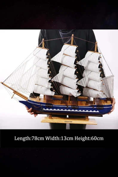 Ahşap Yelkenli Gemi 75cm El Yapımı Vintage Dekor Model Yat - Resim 6