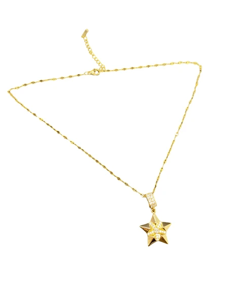 Altın Renk Parlak ve Şık Taşlı 316L Çelik VIP Model Yıldız Kadın Kolye - Göz Alıcı Şık Tasarım ürün görseli 1