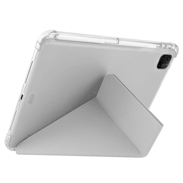 Apple iPad Pro 11 inç 2.Nesil 2020 Uyumlu Kılıf Üçgen Katlanabilir Kalem Şarj Bölmeli Kılıf  Gri - Resim 5