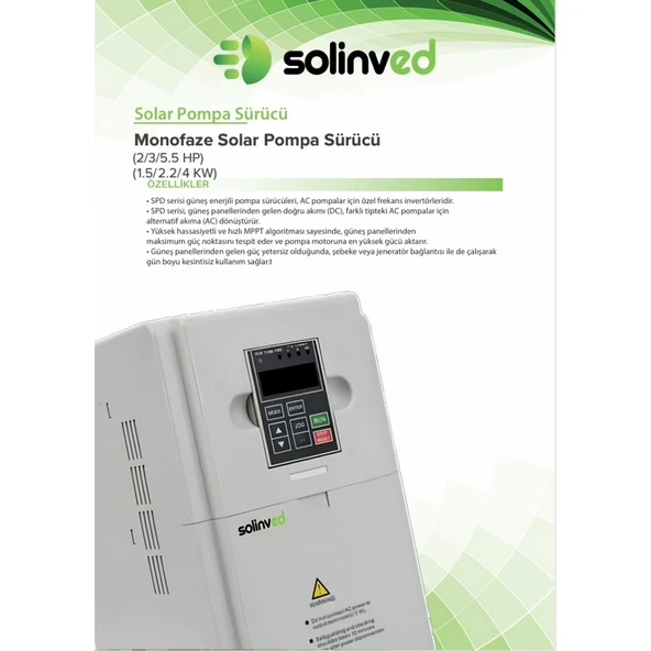 Solinved 2,2 kW -3 HP Monofaze(1*220V) Solar Sürücüsü  - 2