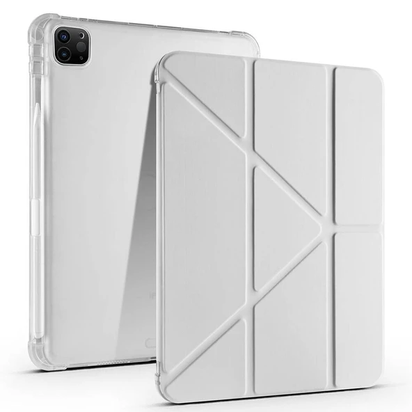 Apple iPad Pro 11 inç 2.Nesil 2020 Uyumlu Kılıf Üçgen Katlanabilir Kalem Şarj Bölmeli Kılıf  Gri ürün görseli