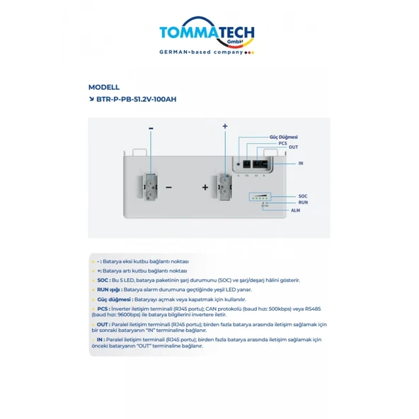 TommaTech PB Serisi 51.2V 100Ah LFP Lityum Batarya - 4