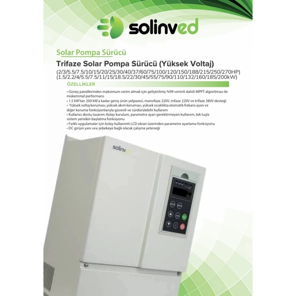 Solinved 7,5KW 10HP Trifaze Solar Pompa Sürücü - 2