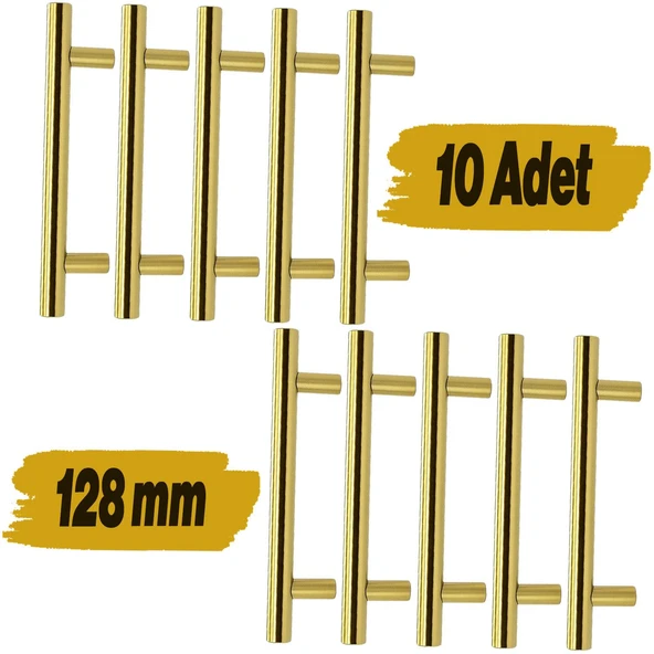 Mobilya Mutfak Çekmece Dolap Dolabı Kulbu Kulpu Kulpları (128 mm-12.8 cm) Gold Altın Metal (10 Adet) ürün görseli
