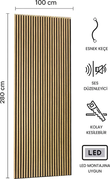 Akustik Duvar Paneli Teak 100 x 280 cm