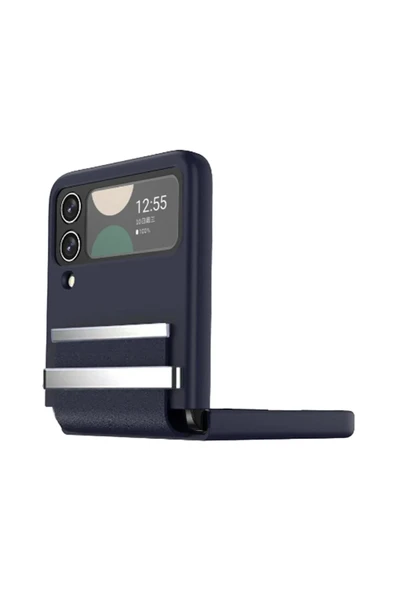 Litae Trend BFS Samsung Galaxy Z Flip 4 Kılıf Belt Flip Kapak - Lacivert - Resim 4