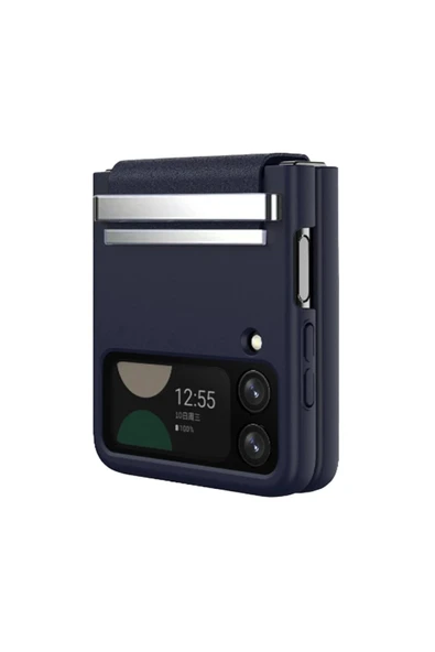 Litae Trend BFS Samsung Galaxy Z Flip 4 Kılıf Belt Flip Kapak - Lacivert - Resim 5