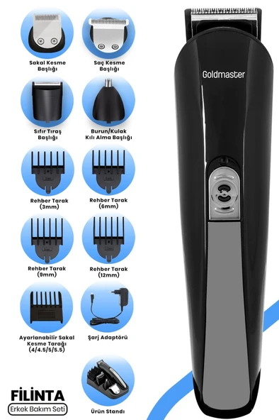 GOLDMASTER Filinta 9 In 1 Standlı Kablosuz Kablolu Hızlı Şarj Erkek Bakım Seti (ADAPTÖRLÜ) ürün görseli