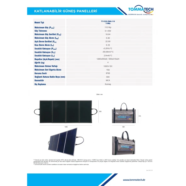 TommaTech 110W Katlanabilir Güneş Paneli - 6