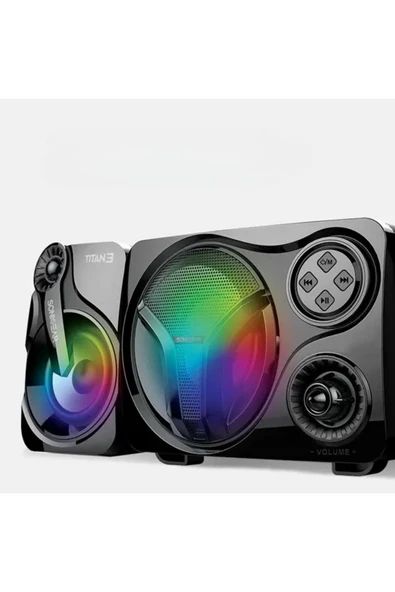 Leerfei SP-60 2.1 Bluetooth Hoparlör Sistemi | RGB Işıklı Subwoofer ve Uydu Hoparlörler | USB, TF Kart, FM Destekli - 4