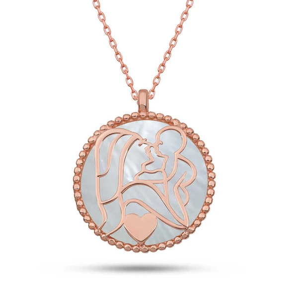 Gümüş Fosforlu Rose Anne Çocuk Sevgisi Kadın Kolye SL12504 - Resim 4