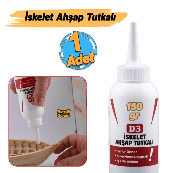 İskelet Ahşap Tutkalı Hazır 150 gram Şeffaf D3 Tahta Mdf Sunta Kumaş Kağıt DIY Uygulama Yapıştırıcı - Resim 3