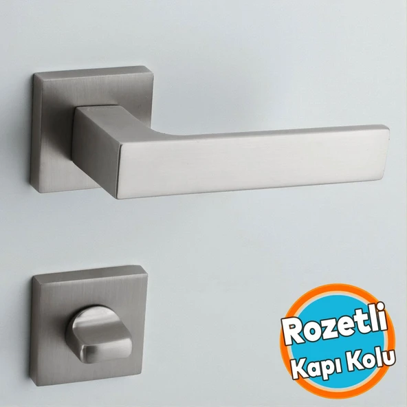 Wc-Banyo Kapı Kolu Kare Rozetli İNOX Sağa Sola Uygun İç Dış Kapısı Kilitlenebilir 1 Takım ürün görseli