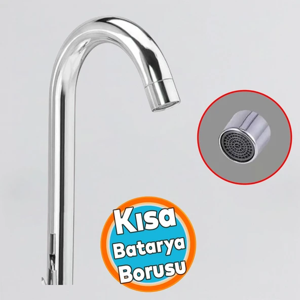 Metal Lavabo Mutfak Musluk Batarya Kuğu Lüks Evye Borusu Krom Su Kısa 360° Dönen Kaliteli Dayanıklı ürün görseli