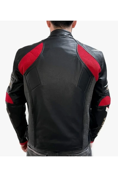 D1 Yeni Hakiki Deri Racing Siyah Ceket - 2