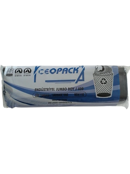 Ceopack Endüsriyel Jumbo Boy J400 Çöp torbası 80X110 cm Siyah ürün görseli 1