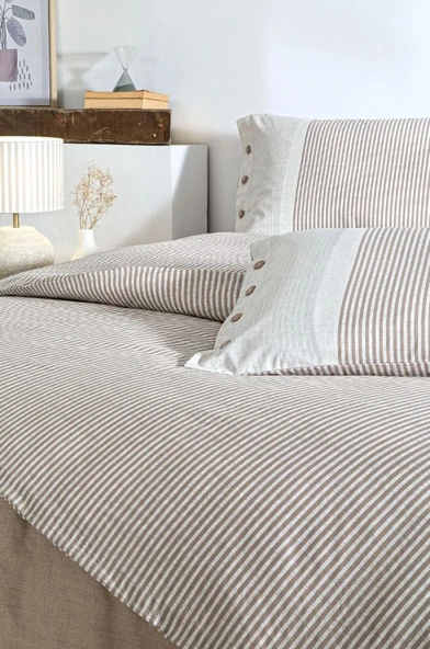 Özdilek Natural Line Bej Çift Kişilik %100 Pamuk Nevresim Takımı - 2