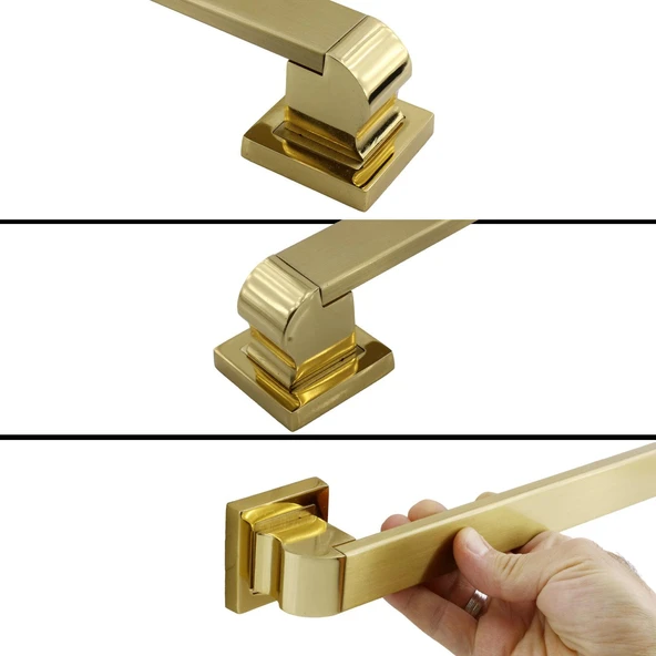 Sürgülü Kapı Çekme Kolu Tutma Kulpu Kulbu Çelik Dış Kapı Tutamağı Gold Altın 60 Cm - Resim 3