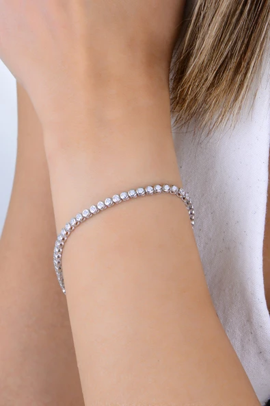 Gümüş rodyumlu zirkon taşlı pırlanta montür sıvama modeli su yolu bileklik SGTL12886RODAJ - Resim 3