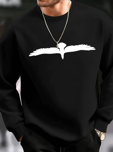 Erkek Uzun Kollu Bisiklet Yaka Kuş Desenli Iki Iplik Viskon Sweat ürün görseli 1