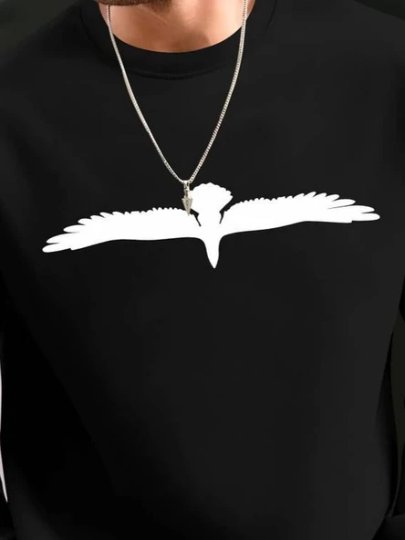 Erkek Uzun Kollu Bisiklet Yaka Kuş Desenli Iki Iplik Viskon Sweat - Resim 2