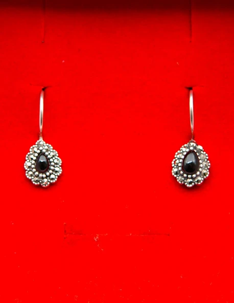 925 Ayar Gümüş Oltu Taşı Kadın Küpe skü00026 - Resim 2