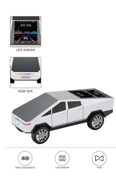 D68 Cyber Model Araba Tasarımlı Bluetooth Hoparlör 15w Güçlü Ses Rgb Led /tws/usb Beyaz ürün görseli 1