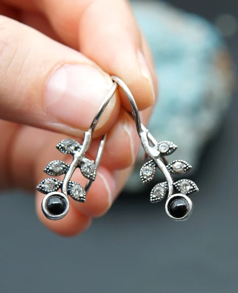 925 Ayar Gümüş Oltu Taşı Kadın Küpe skü00029 ürün görseli 1