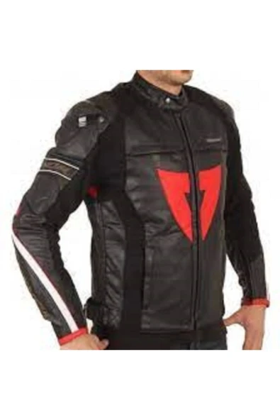 D1 Yeni Hakiki Deri Racing Siyah Ceket