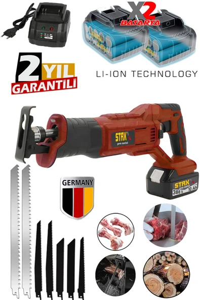 Staxx 10 Pilli Lityum Profesyonel Seri Tuğla Beton Gaz Kesme Tilki Kuyruğu Testeresi 7 Bıçak Hediye - Resim 2