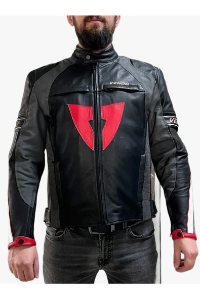 D1 Yeni Hakiki Deri Racing Siyah Ceket - 3