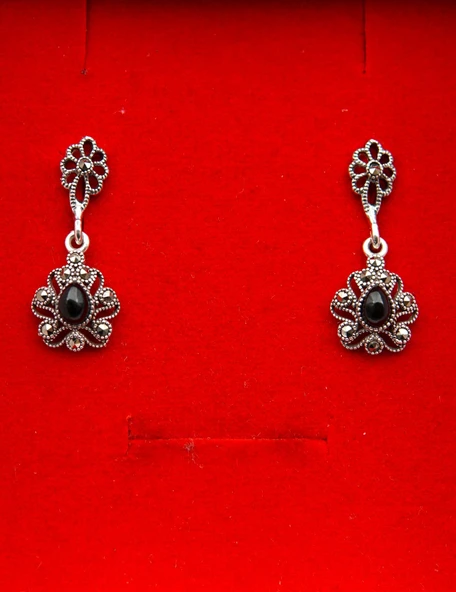 925 Ayar Gümüş Oltu Taşı Kadın Küpe skü00028 - Resim 4