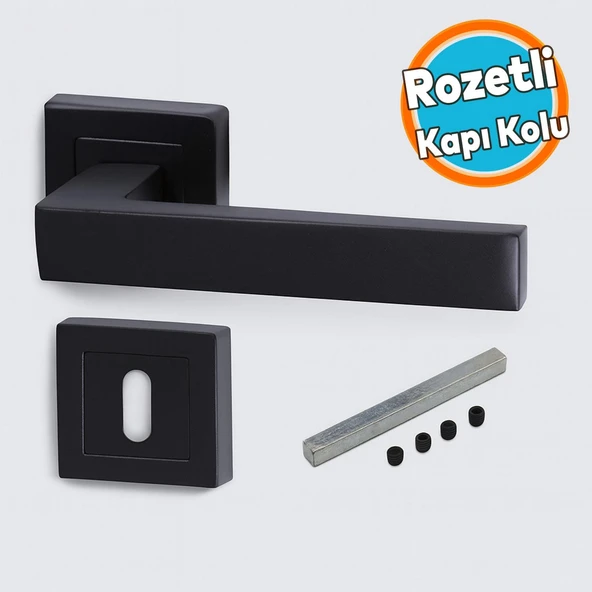 Kare Rozetli Oda Kapı Kolu Mat Siyah Metal Sağa Sola Uygun (1 TAKIM) ürün görseli