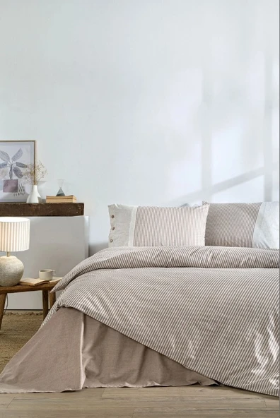 Özdilek Natural Line Bej Çift Kişilik %100 Pamuk Nevresim Takımı