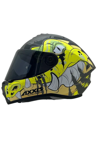 DRAKEN S TROOPER D3 MAT FLUOR YELLOW  DESENLİ MOTOSİKLET KASKI ÇİFT VİZÖRLÜ - 2
